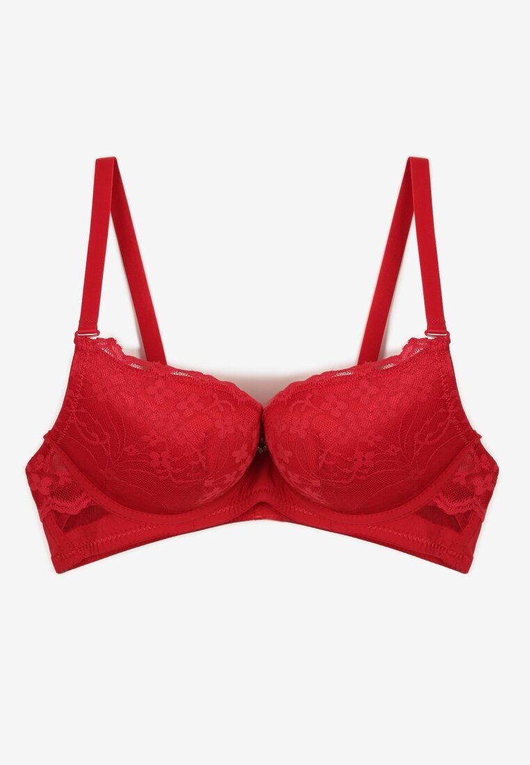  Sutien Roșu Push-up Decorat cu Dantelă Sannel