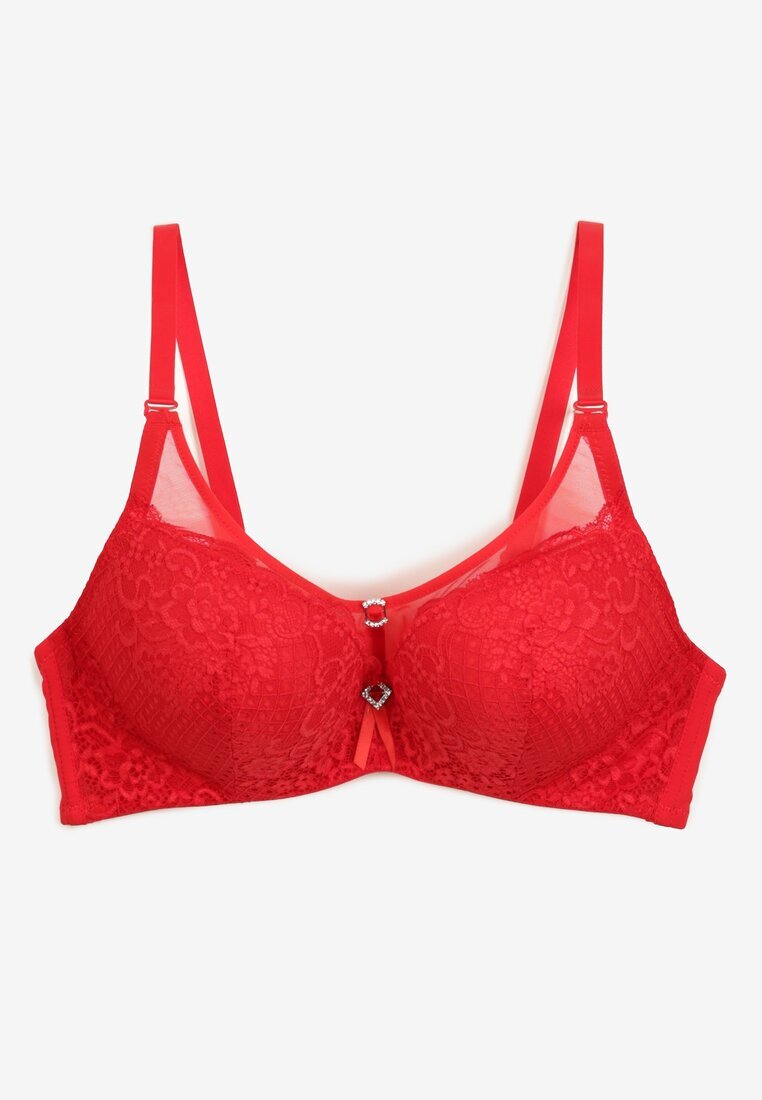  Sutien Roșu Tip Push-Up din Dantelă cu Ornament Metalic Chrissty