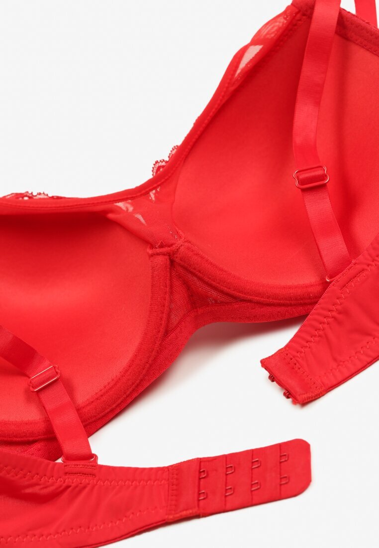  Sutien Roșu Tip Push-Up din Dantelă cu Ornament Metalic Chrissty