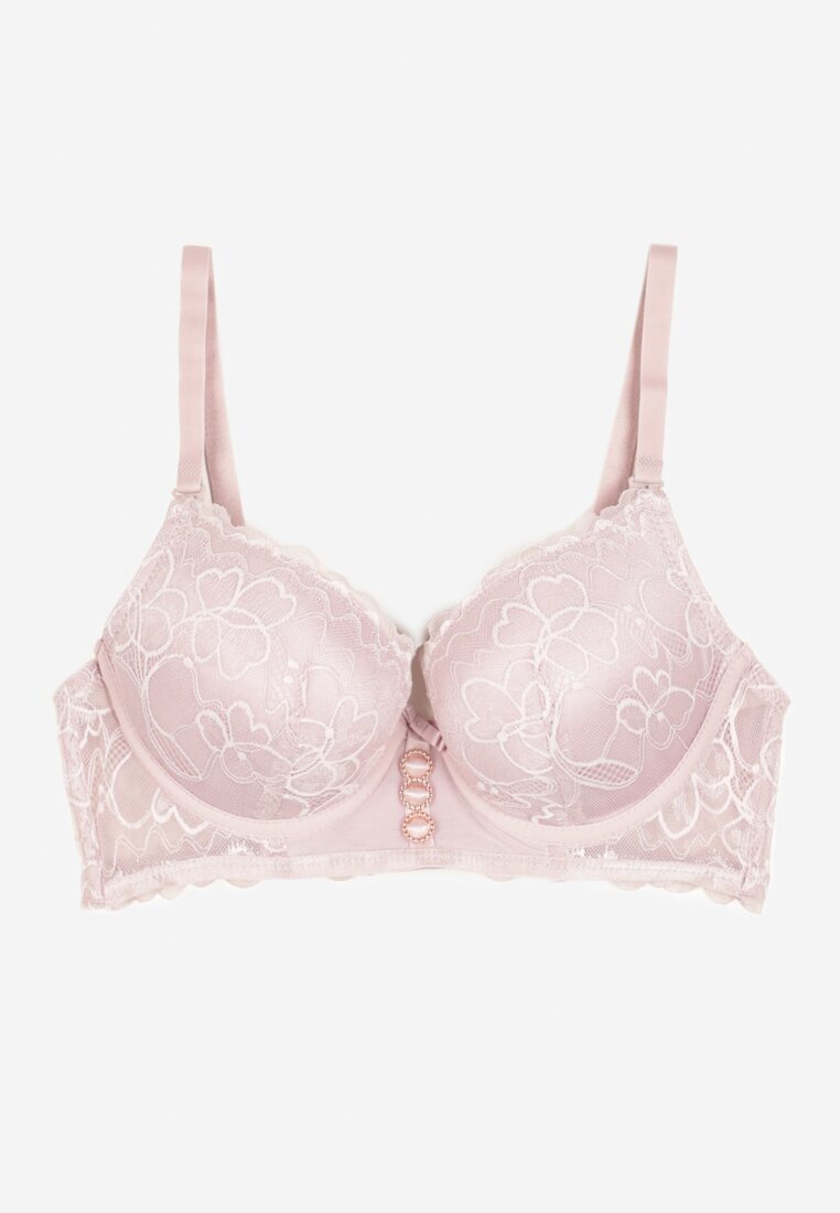  Sutien Roz închis Push Up Decorat cu Dantelă Neavia
