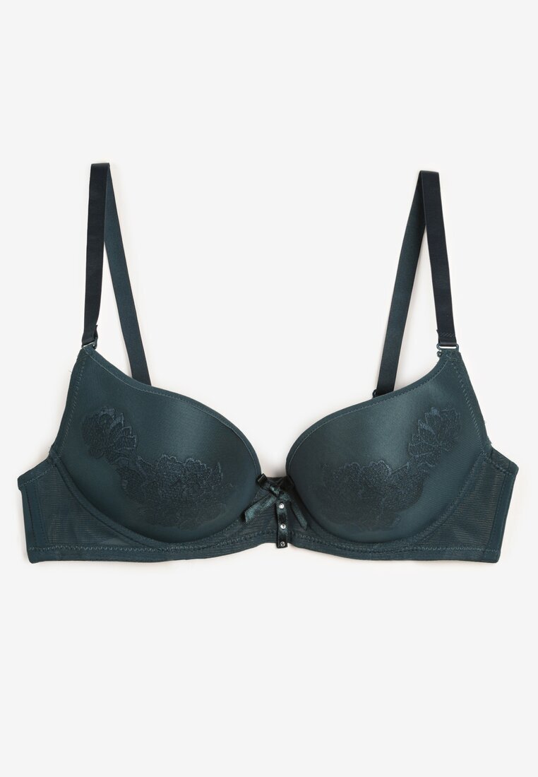  Sutien Verde închis cu push-up cu fundiță decorativă și trandafiri Nivrine