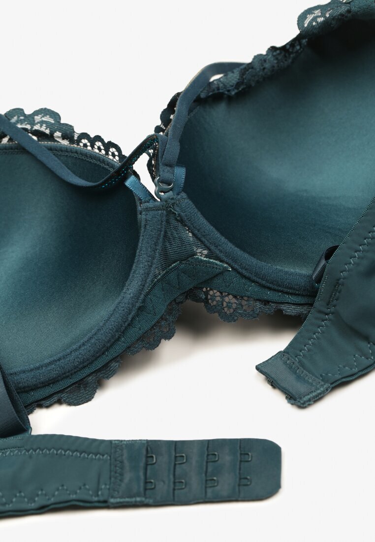 Sutien verde închis din dantelă push-up cu strasuri decorative Hevantia