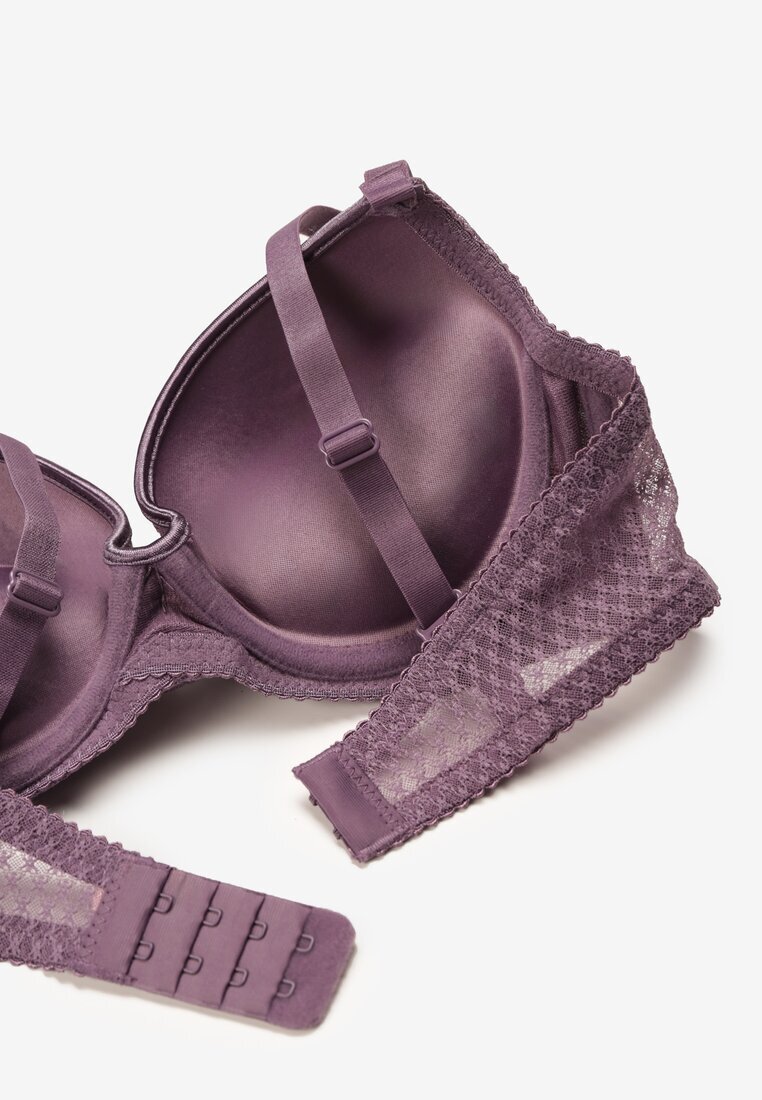  Sutien Violet cu Dantelă Push-Up cu Bretele Reglabile Seraine