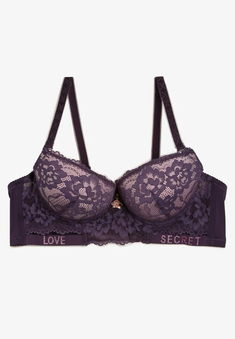  Sutien Violet Dantelat Push-Up cu Pandantiv Decorativ și Zirconii Verenia