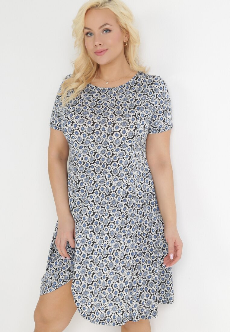 sweet&girl Rochie Albastru-Bleumarin Trapez Mini cu Imprimeu Floral Aganis