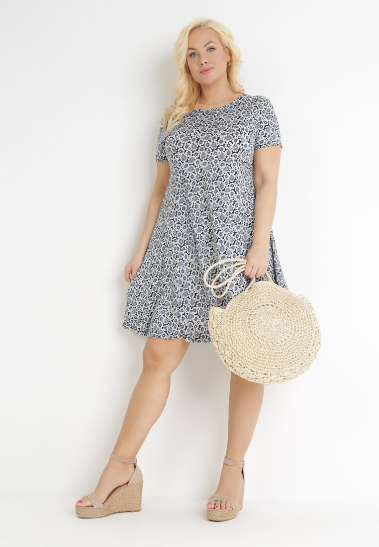 sweet&girl Rochie Albastru-Bleumarin Trapez Mini cu Imprimeu Floral Aganis
