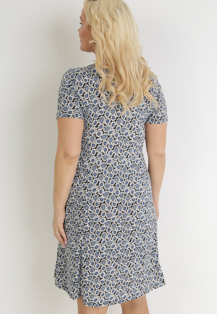 sweet&girl Rochie Albastru-Bleumarin Trapez Mini cu Imprimeu Floral Aganis