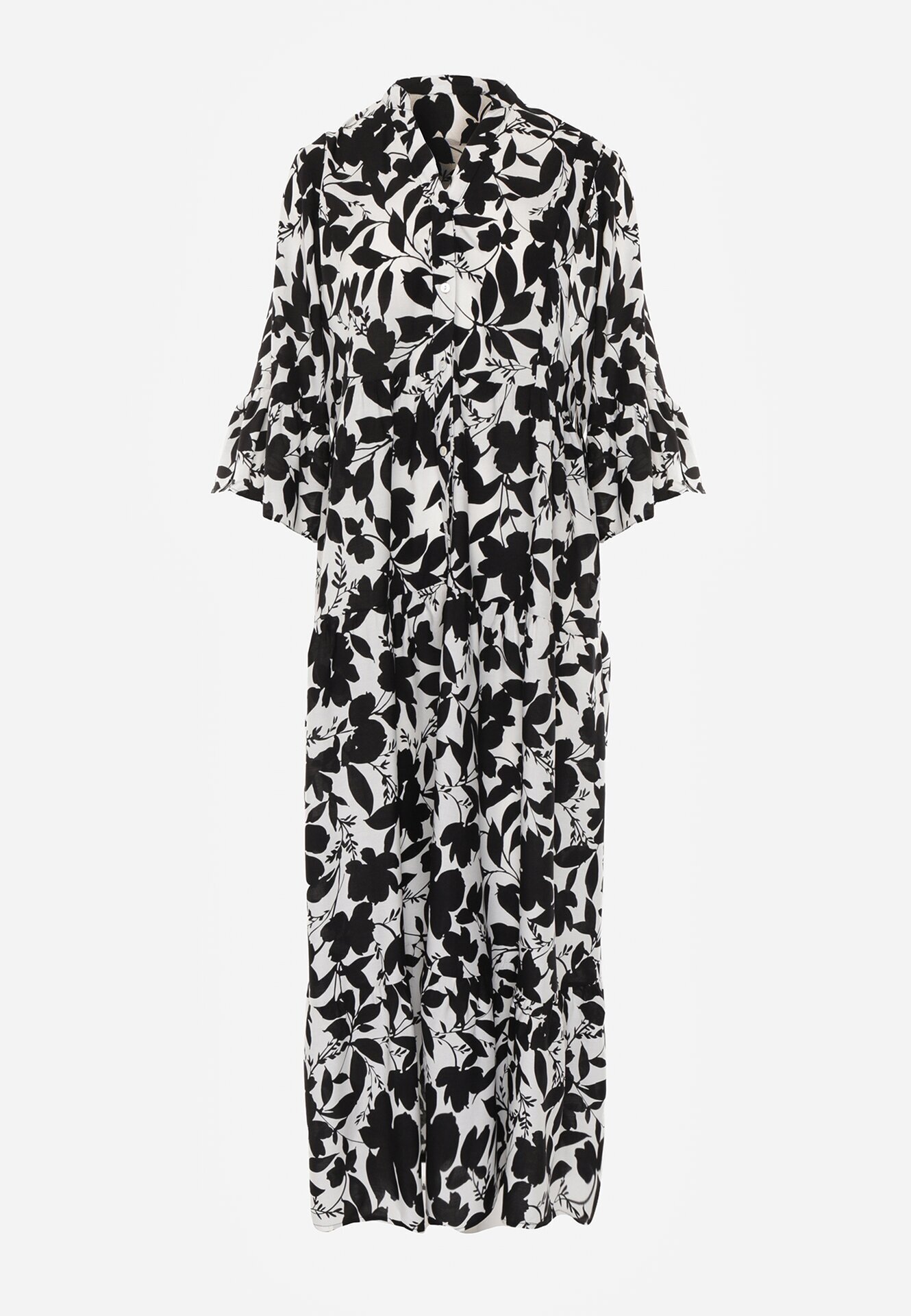 sweet&girl Rochie Lungă Negru-Albă cu model abstract și mâneci 3/4 Thalorias