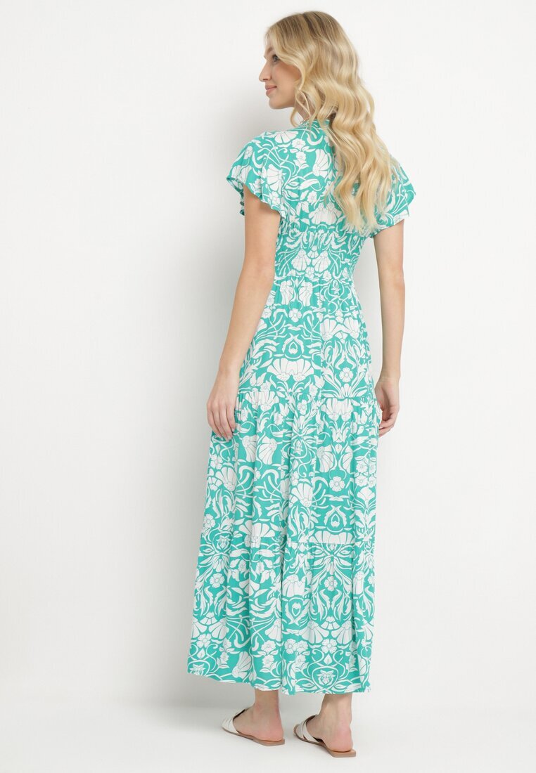 sweet&girl Rochie Mentă Cloș Maxi cu Mânecă Largă cu Imprimeu Floral Oxeria