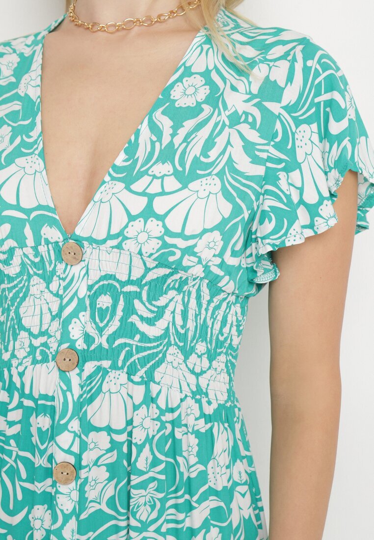 sweet&girl Rochie Mentă Cloș Maxi cu Mânecă Largă cu Imprimeu Floral Oxeria