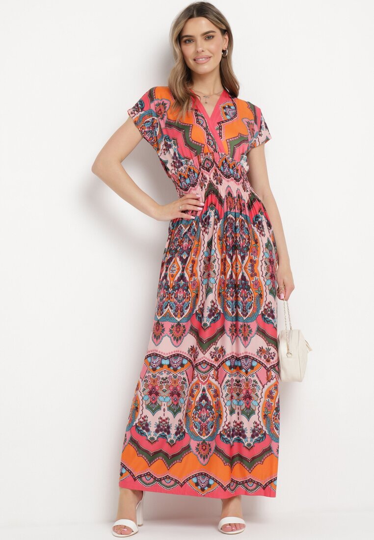 sweet&girl Rochie portocalie Maxi în Stil Boho din Viscoză Elastică Arnevia