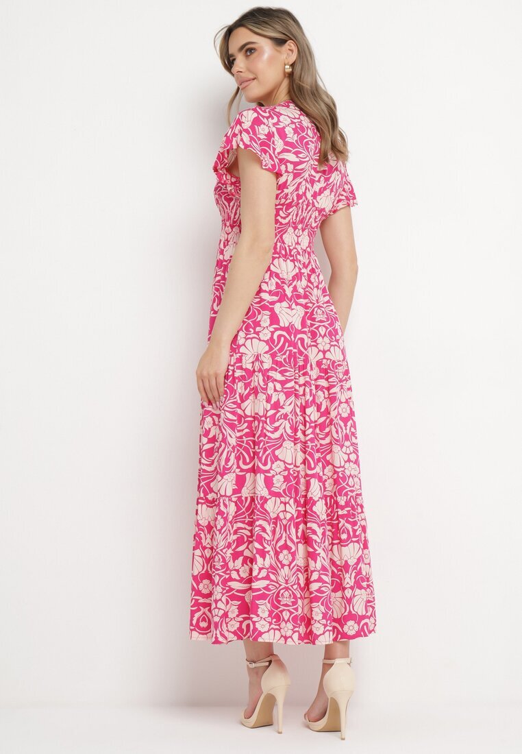 sweet&girl Rochie Roz Evazată Maxi cu Mânecă Largă cu Imprimeu Floral Oxeria
