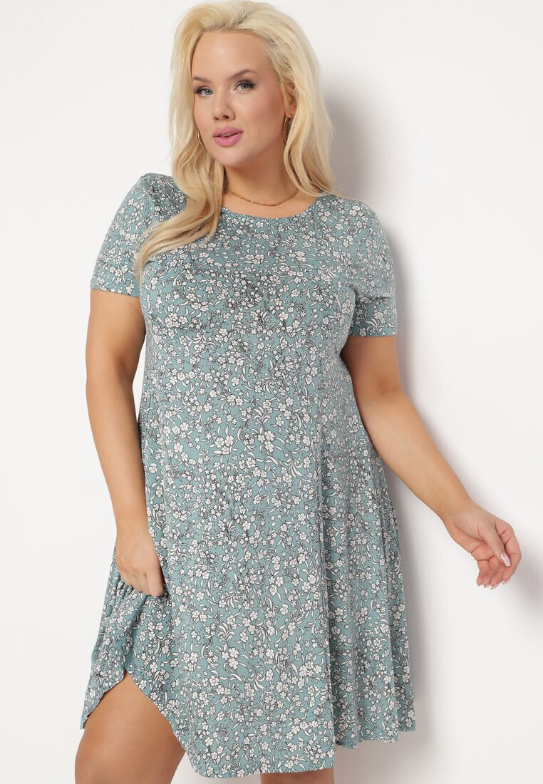 sweet&girl Rochie Verde Mini cu Flori Mici din Viscoză Elastică Megarra