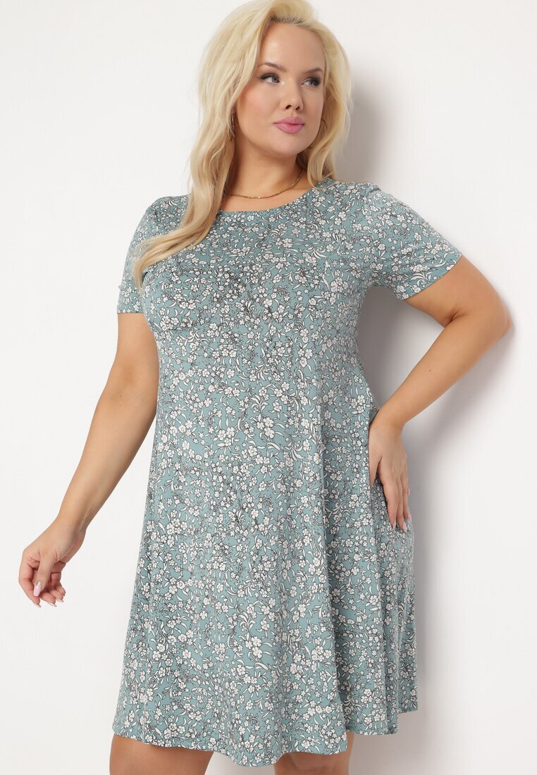 sweet&girl Rochie Verde Mini cu Flori Mici din Viscoză Elastică Megarra