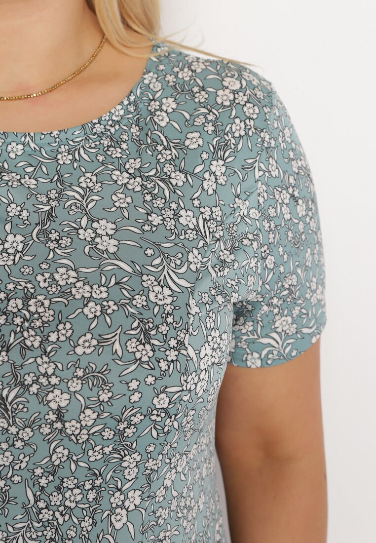 sweet&girl Rochie Verde Mini cu Flori Mici din Viscoză Elastică Megarra