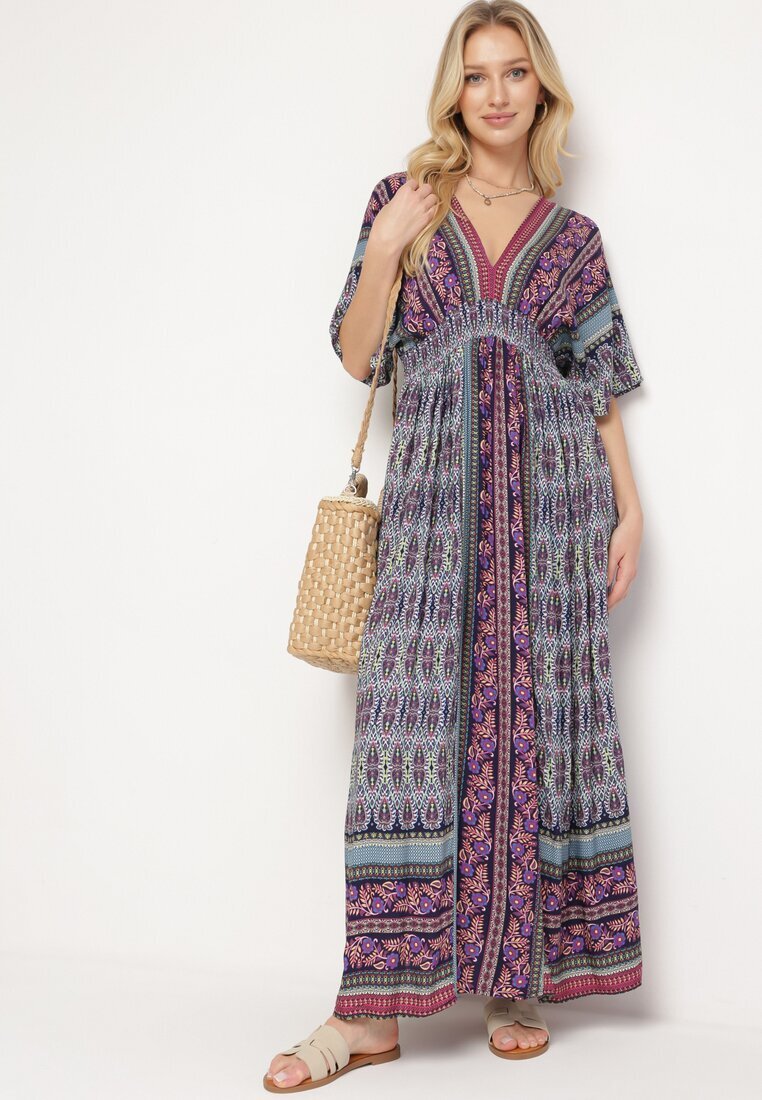 sweet&girl Rochie Violetă Boho cu Mâneci largi cu elastic în talie și Legătură la spate Piomina