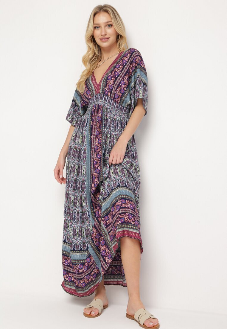 sweet&girl Rochie Violetă Boho cu Mâneci largi cu elastic în talie și Legătură la spate Piomina