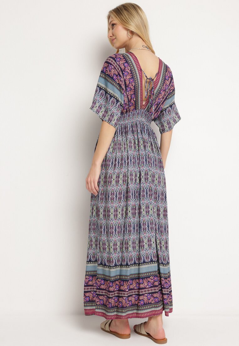 sweet&girl Rochie Violetă Boho cu Mâneci largi cu elastic în talie și Legătură la spate Piomina