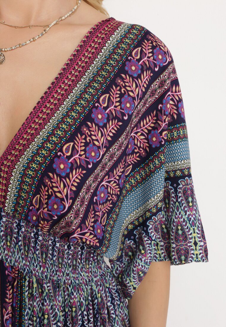 sweet&girl Rochie Violetă Boho cu Mâneci largi cu elastic în talie și Legătură la spate Piomina