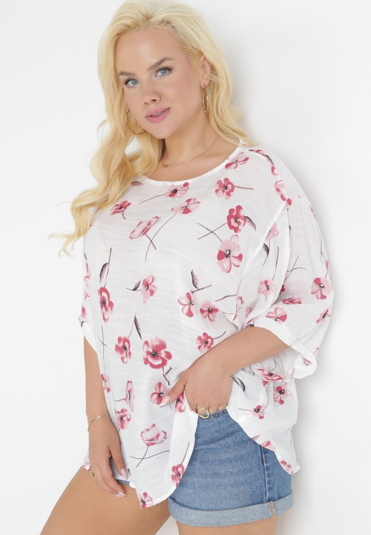 sweet lady Bluză Alb-Roșu cu Mânecă Scurtă cu Flori Neitta