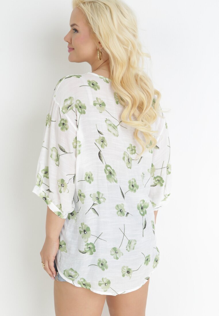 sweet lady Bluză Alb-Verde cu Mânecă Scurtă Florală Neitta