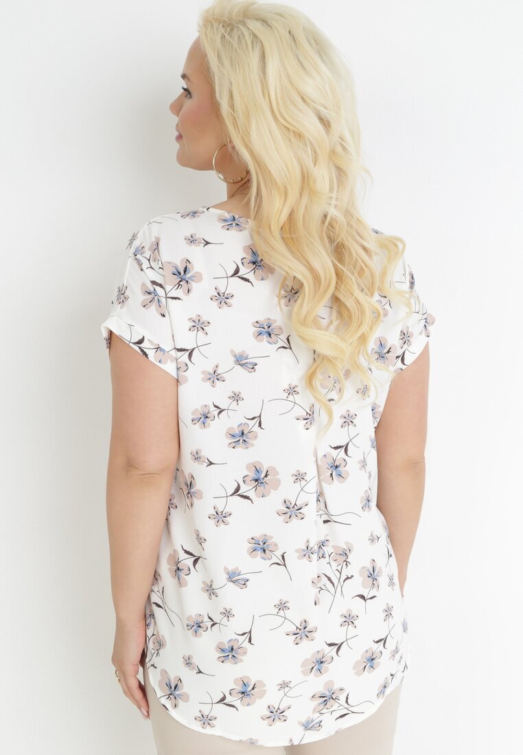 sweet lady Bluză Albă Oversize Florală cu Mânecă Scurtă Suzane