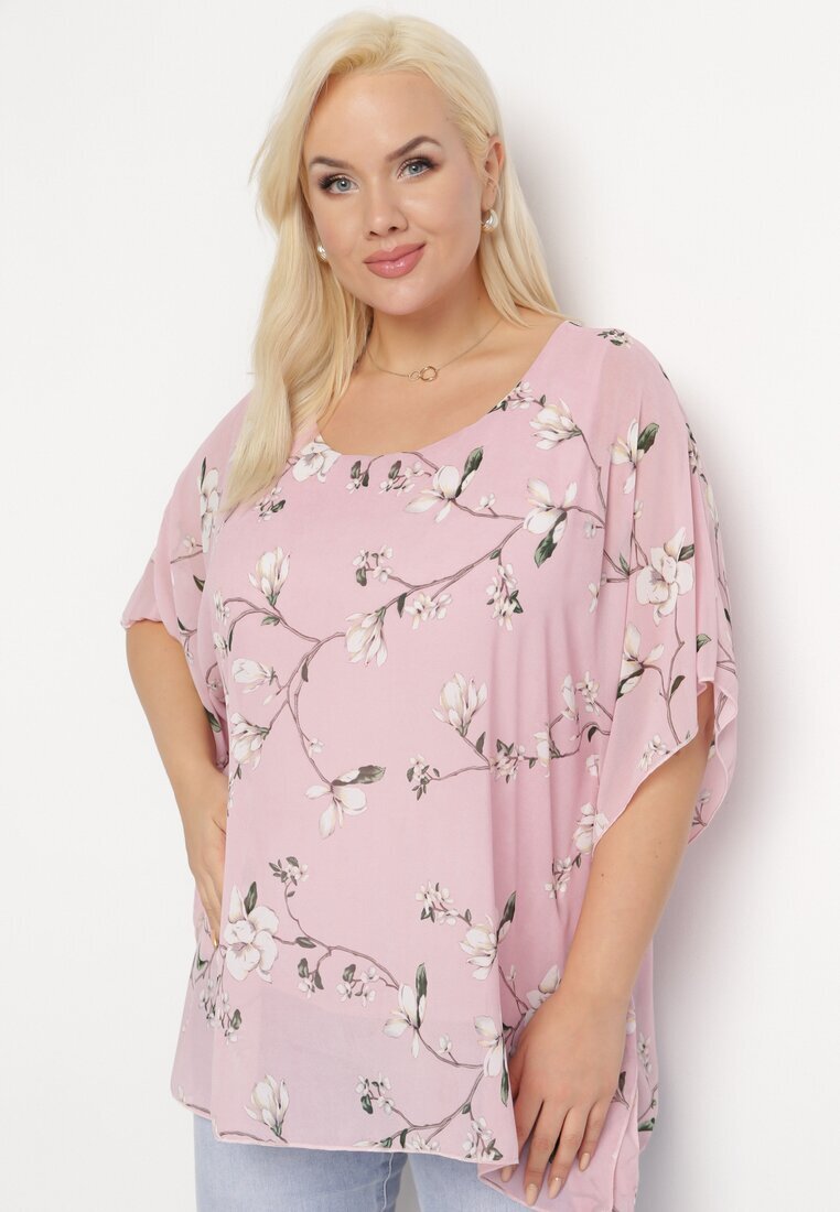sweet lady Bluză Roză cu Flori cu Mânecă Decorativă Tip Liliac Lellia
