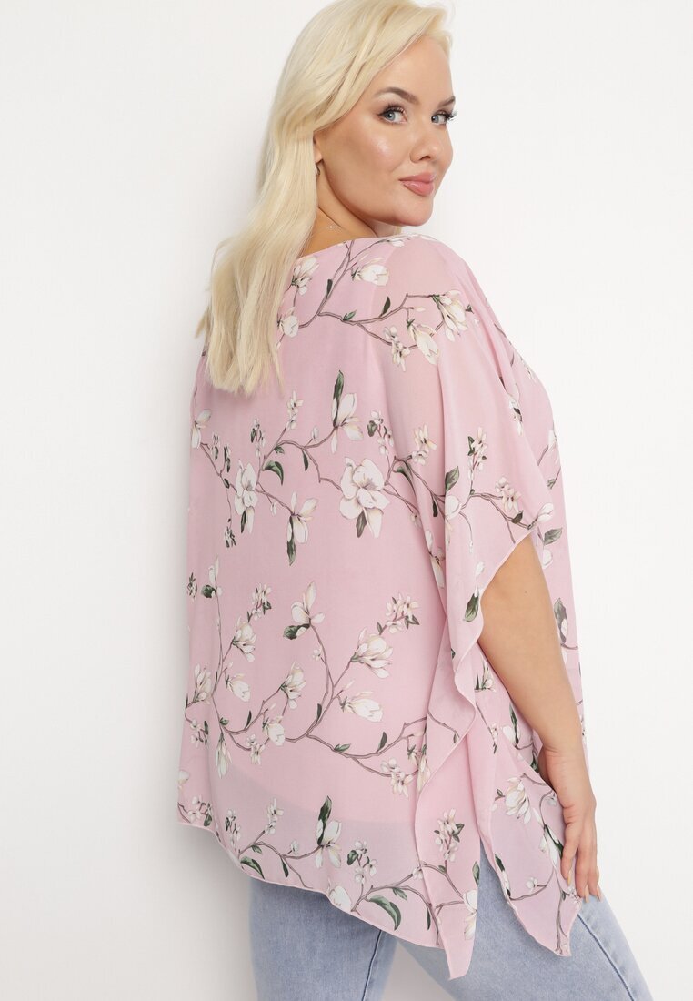 sweet lady Bluză Roză cu Flori cu Mânecă Decorativă Tip Liliac Lellia