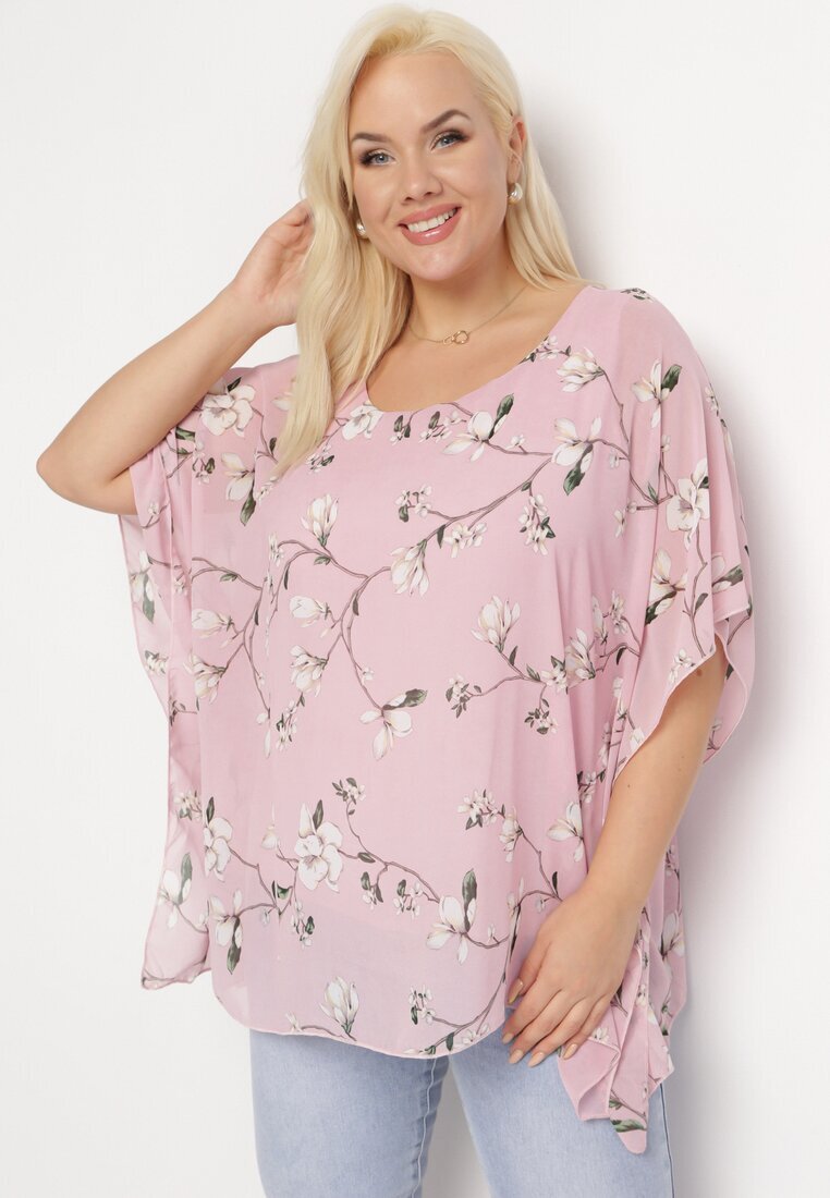 sweet lady Bluză Roză cu Flori cu Mânecă Decorativă Tip Liliac Lellia