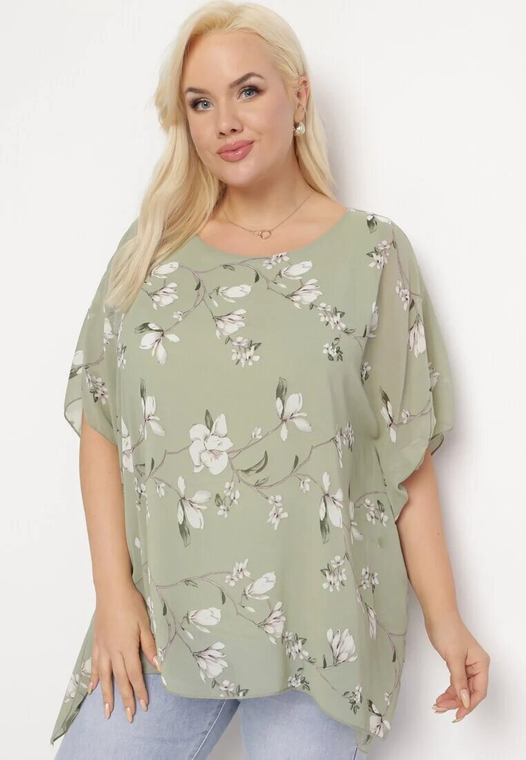 sweet lady Bluză Verde cu flori cu mâneci decorative tip liliac Lellia