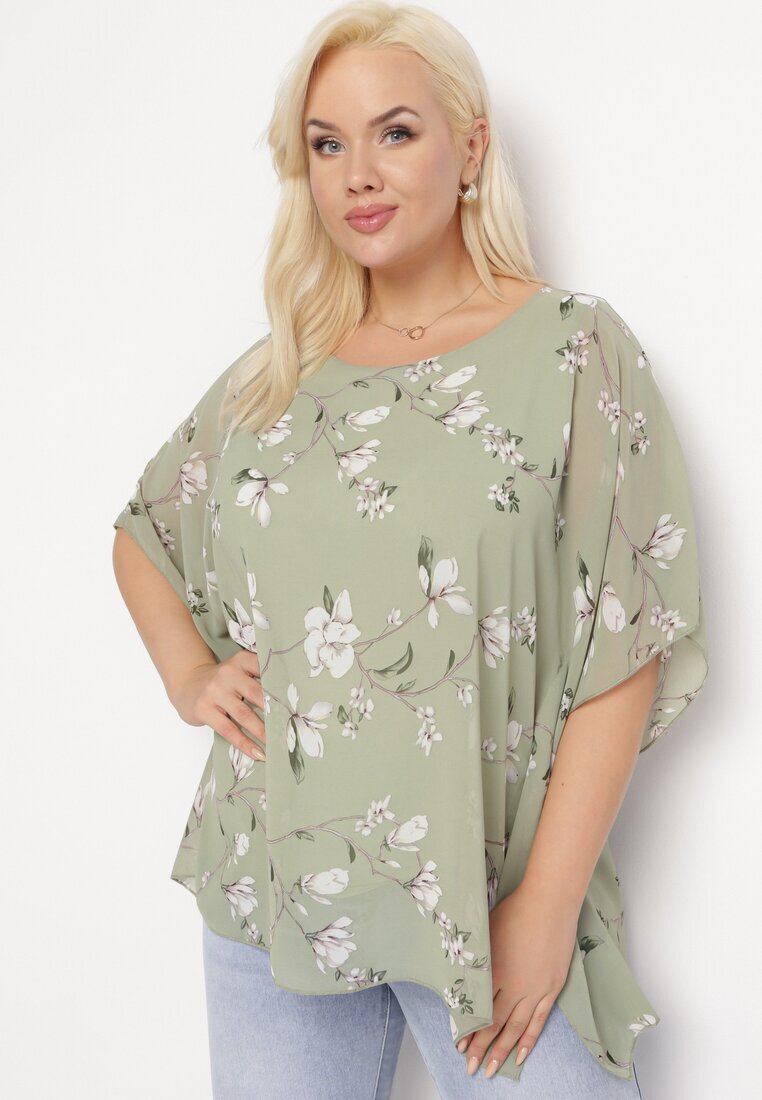 sweet lady Bluză Verde cu flori cu mâneci decorative tip liliac Lellia