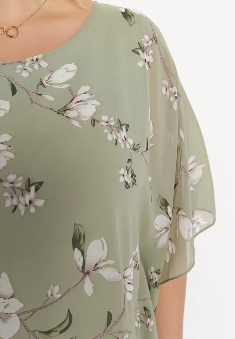 sweet lady Bluză Verde cu flori cu mâneci decorative tip liliac Lellia