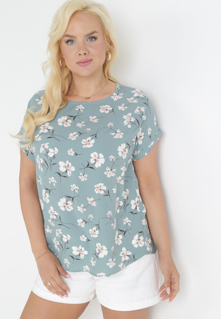 sweet lady Bluză Verde Oversize Florală cu mânecă scurtă Suzane