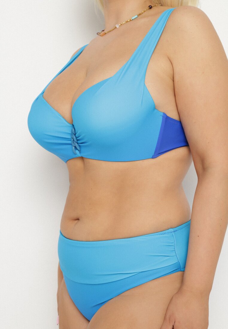 swest Bikini Albastru Chiloți și Sutien cu încrețituri decorative Linaronia