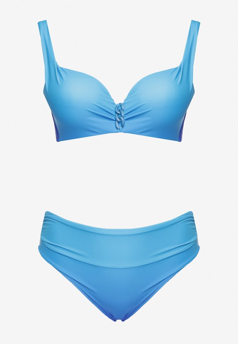 swest Bikini Albastru Chiloți și Sutien cu încrețituri decorative Linaronia