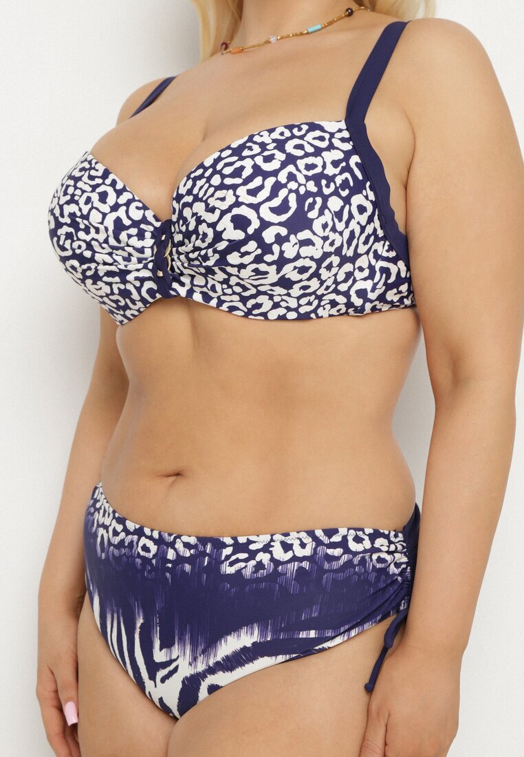 swest Bikini bleumarin cu imprimeu leopard Sutien și Slip cu șnur Linuria