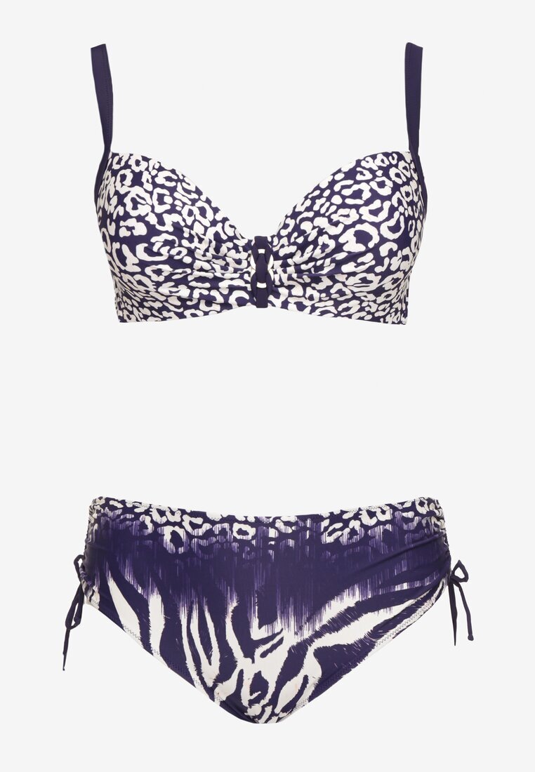 swest Bikini bleumarin cu imprimeu leopard Sutien și Slip cu șnur Linuria
