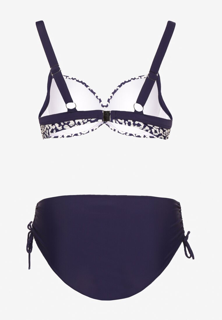 swest Bikini bleumarin cu imprimeu leopard Sutien și Slip cu șnur Linuria