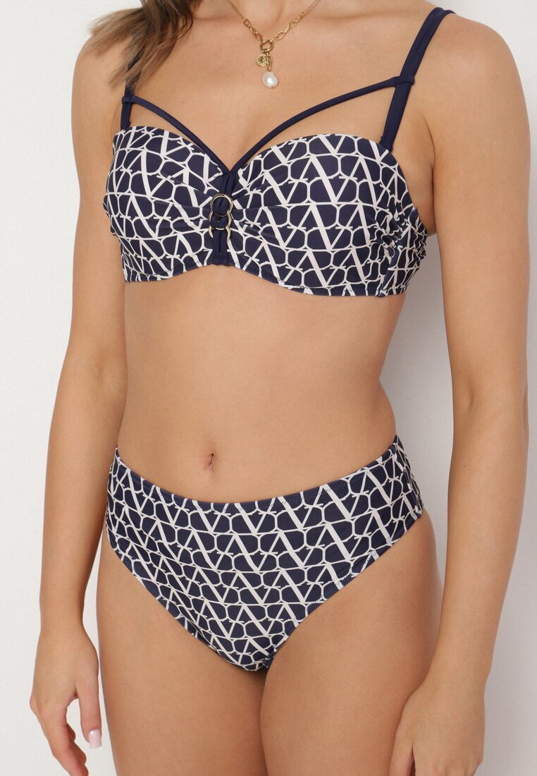 swest Bikini Bleumarin Sutien cu Barete Decorative și Chiloți Figi Linadora