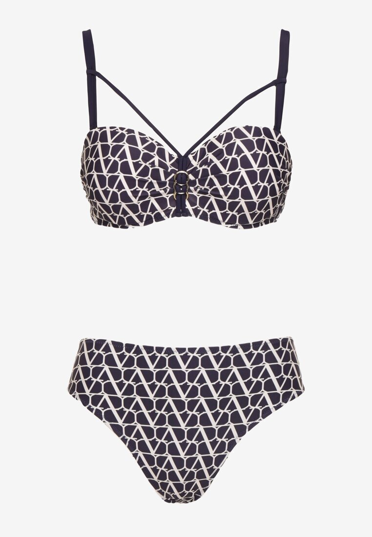swest Bikini Bleumarin Sutien cu Barete Decorative și Chiloți Figi Linadora
