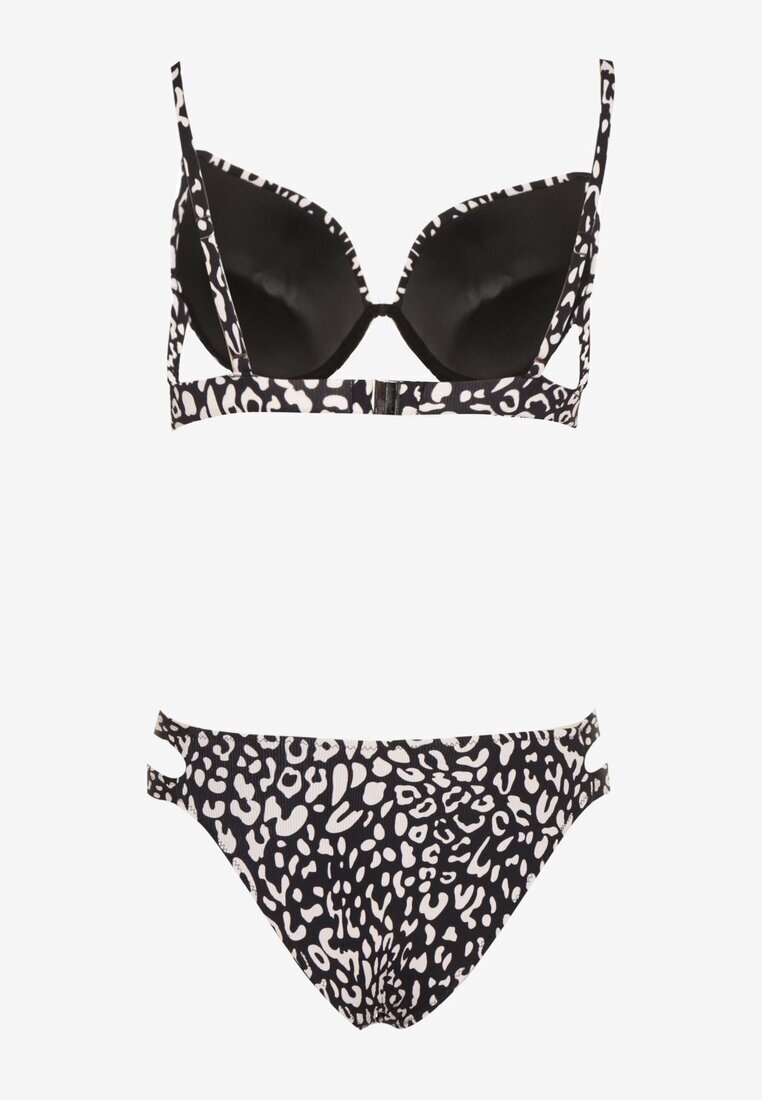 swest Bikini Negru cu Imprimeu Leopard Sutien și Chiloți cu Decupaje Savettea