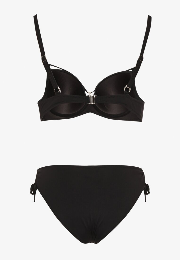 swest Bikini negru Sutien cu Aplicație și Chiloți figă cu Șnururi Ulosella