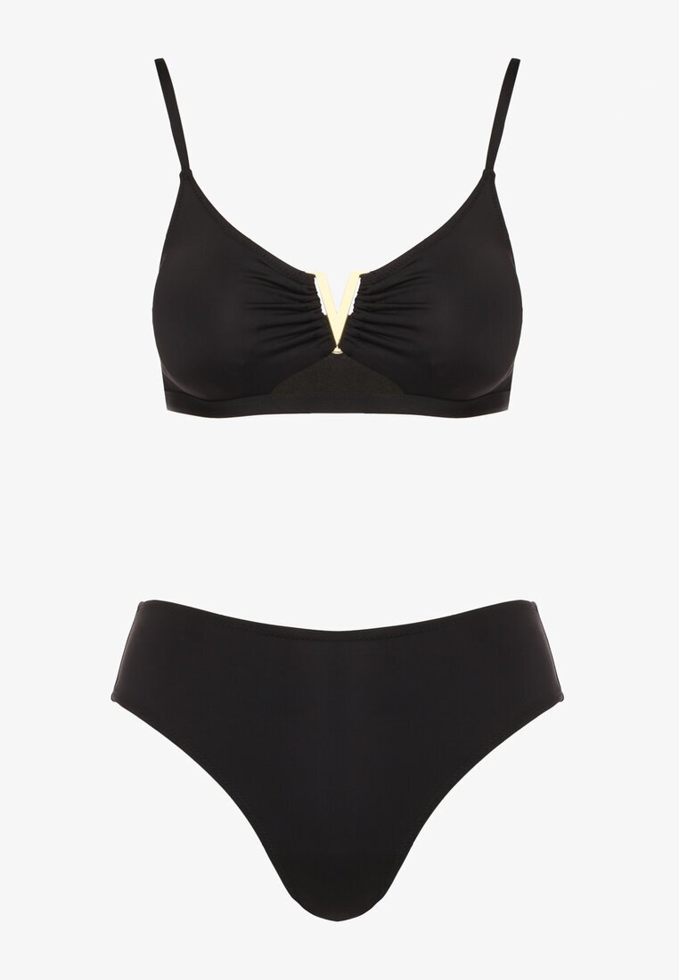 swest Bikini negru Sutien cu decorațiune metalică și Chiloți figi Kinirela