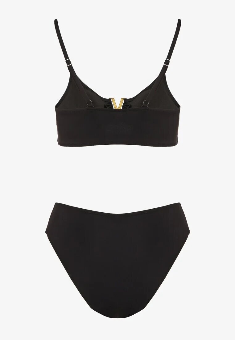 swest Bikini negru Sutien cu decorațiune metalică și Chiloți figi Kinirela