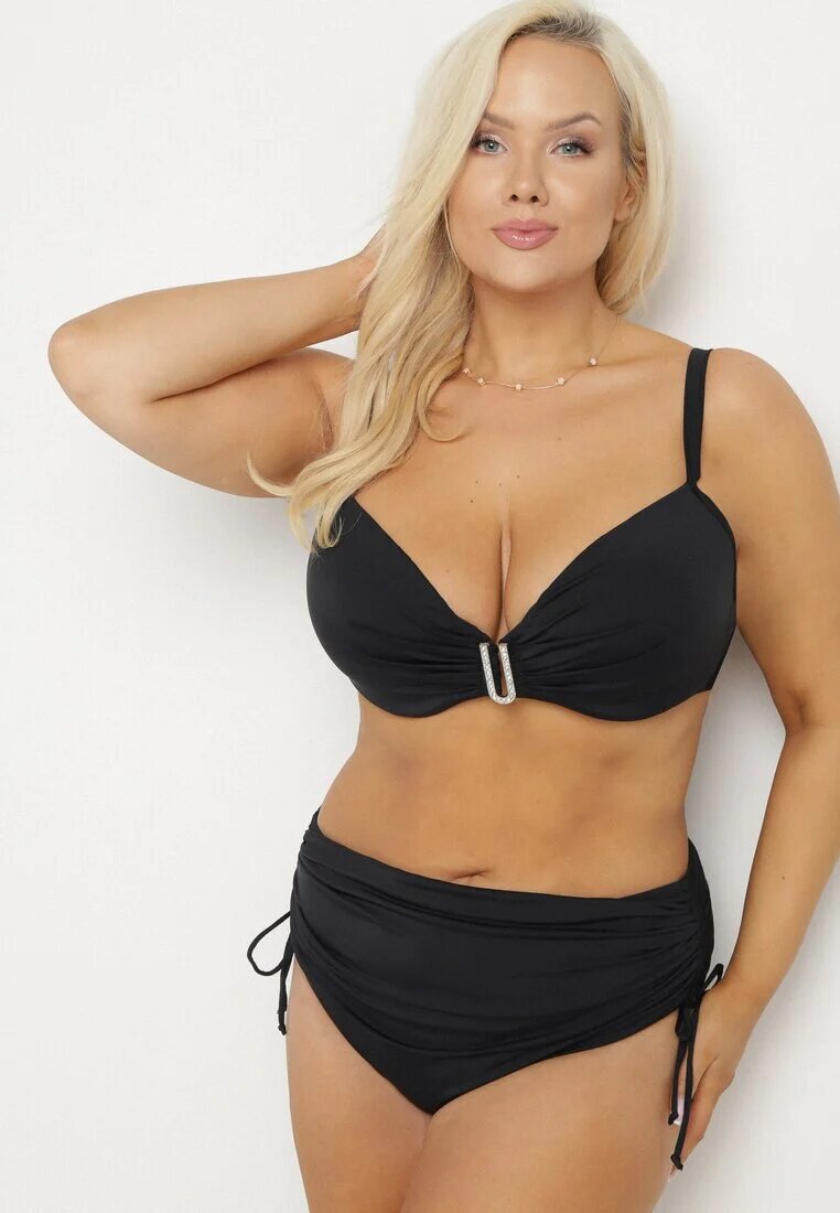 swest Bikini Negru Sutien cu Încrețituri și Chiloți cu Șnururi Kinevia