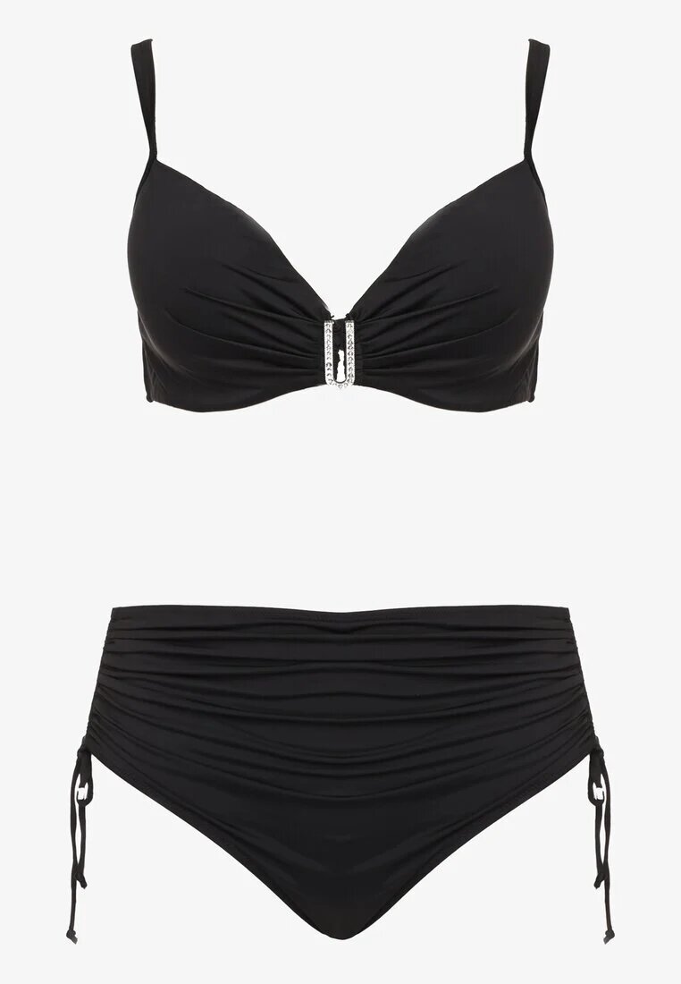 swest Bikini Negru Sutien cu Încrețituri și Chiloți cu Șnururi Kinevia
