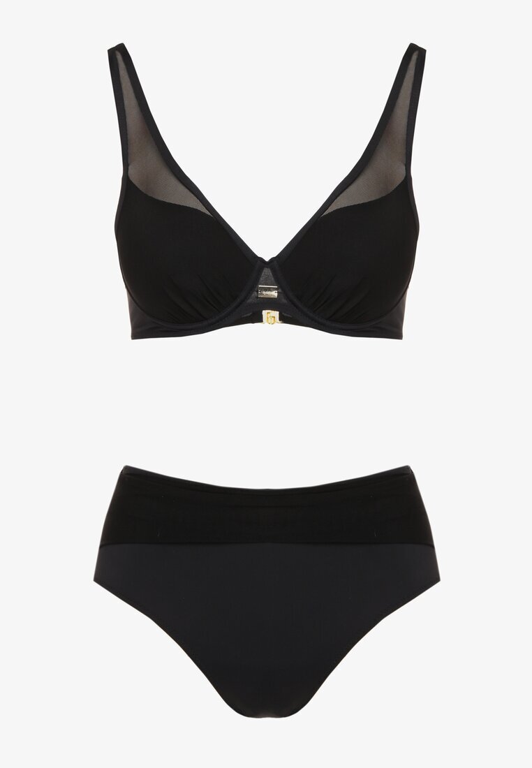 swest Bikini negru Sutien și Chiloți Slip decorate cu plasă Linaravia
