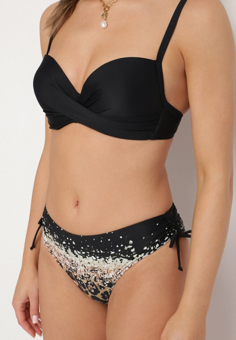 swest Bikini negru Sutien și chiloți tip slip cu acoperământ suplimentar cu model leopard Pasalitia