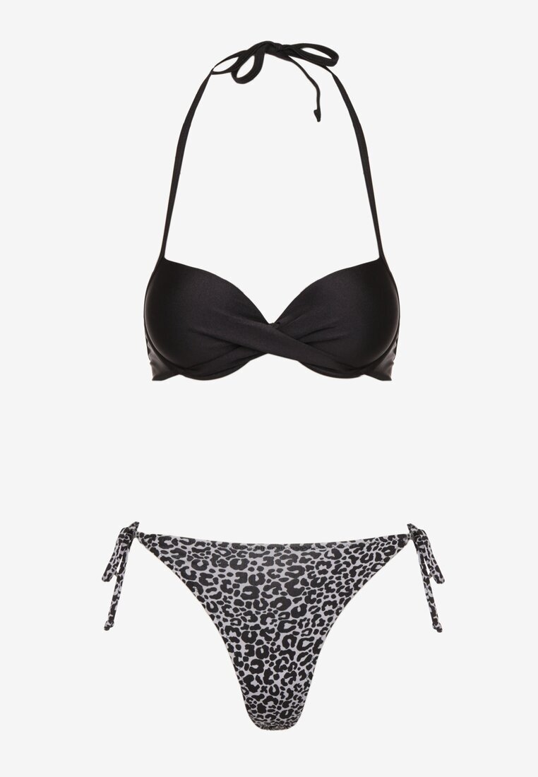 swest Bikini Negru Sutien și Slip cu Legături Savlene