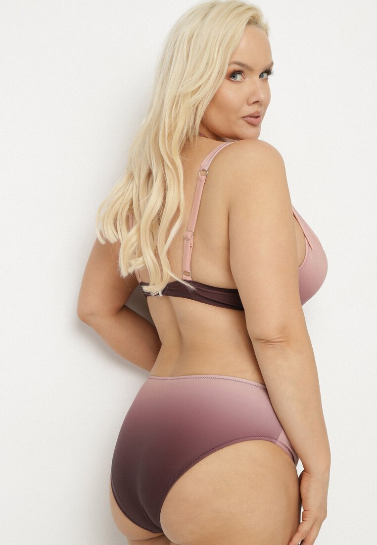 swest Bikini Roz închis Slip și Sutien cu încrețituri decorative Linaronia
